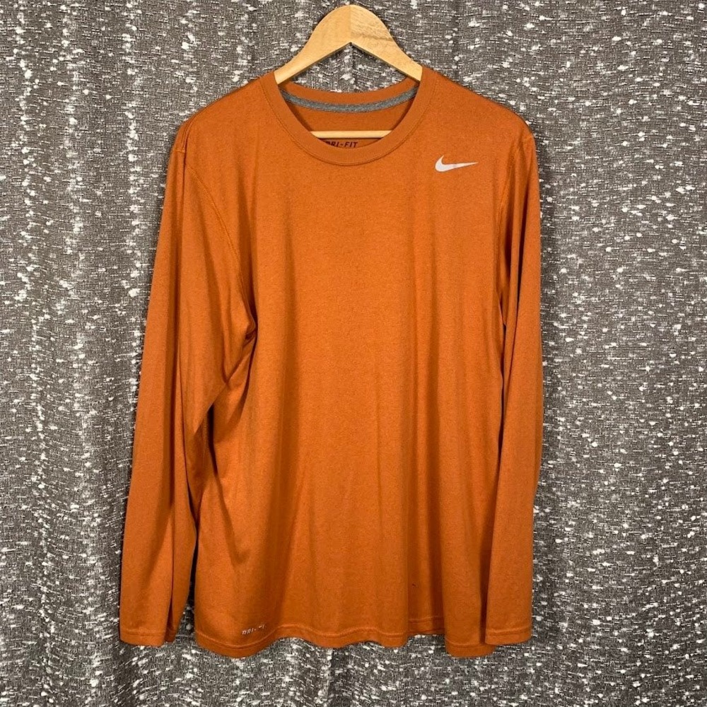 Nike Dri-FIT Mens Large Orange Long Sleeve Athletic Training Shirt Running Top